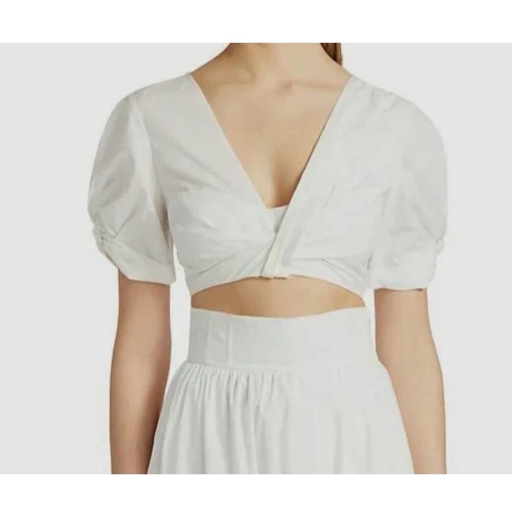 A.L.C. Women's Short Puff Sleeve Knot Front Blouse Crop Top Size 10 2296